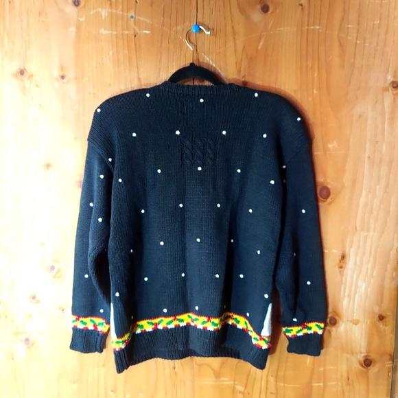 Marisa Christina Classics Vtg Black/Multi Knit Santa Claus & Reindeer Sweater - Picture 2 of 13